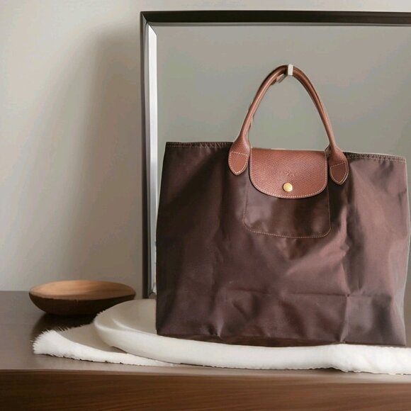LONGCHAMP Le Pliage Mocha Nylon Leather Handbag - Picture 1 of 8